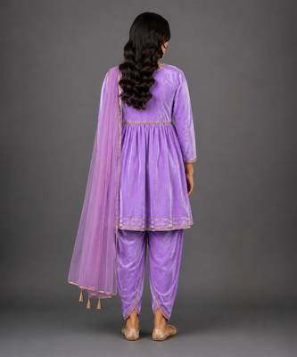 Light purple woven velvet kurta set 2