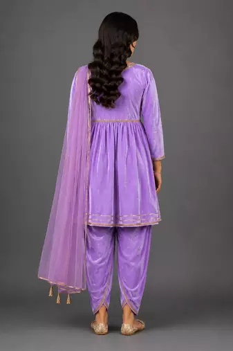 Light purple woven velvet kurta set