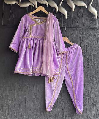 Light purple woven velvet kurta set 3