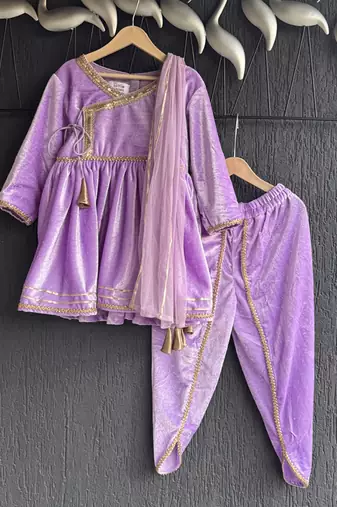 Light purple woven velvet kurta set
