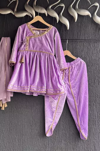 Light purple woven velvet kurta set