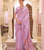 lavender lavender & blue floral silk blend banarasi saree