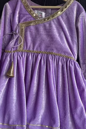 Light purple woven velvet kurta set
