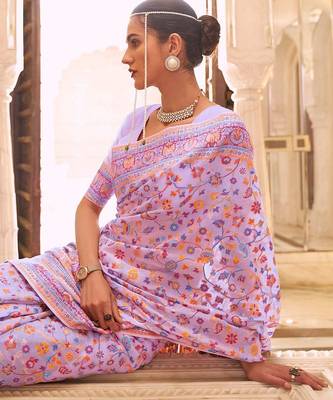 lavender lavender & blue floral silk blend banarasi saree 2