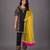 Black and yellow embroidered cotton silk kurta set