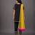 Black and yellow embroidered cotton silk kurta set
