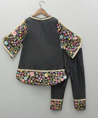 Black and yellow embroidered cotton silk kurta set 4