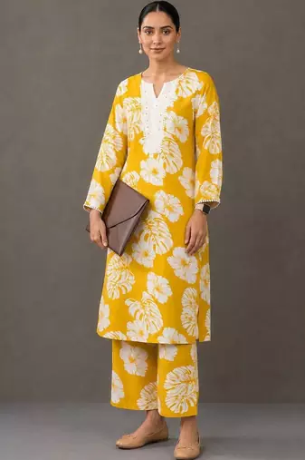 formal women printed kurta with palazzos