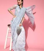 grey floral saree with embroidered border