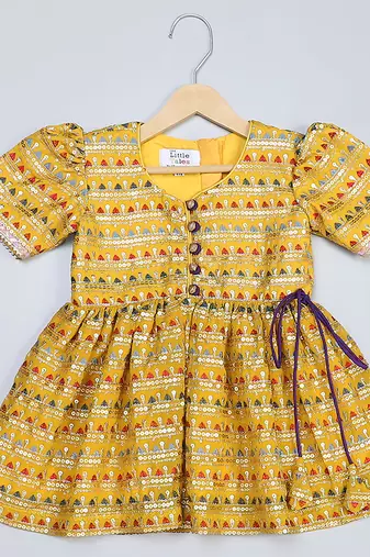 Yellow and purple embroidered cotton silk kurta dhoti set
