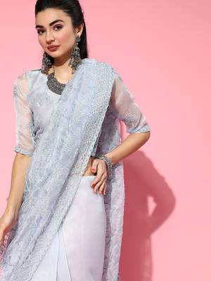 grey floral saree with embroidered border 4