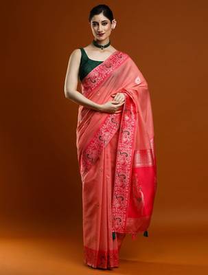 pink woven design zari banarasi saree 1