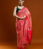 pink woven design zari banarasi saree