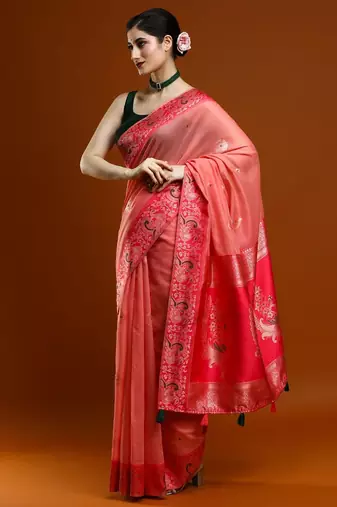 pink woven design zari banarasi saree