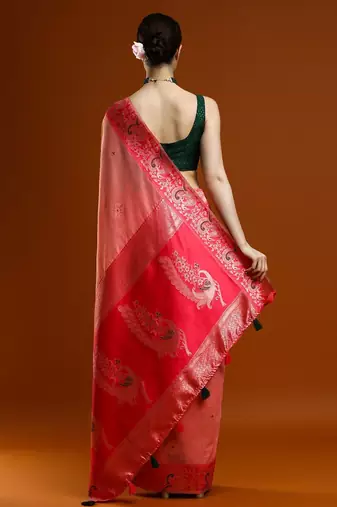 pink woven design zari banarasi saree