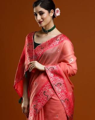 pink woven design zari banarasi saree 4