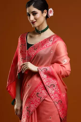 pink woven design zari banarasi saree