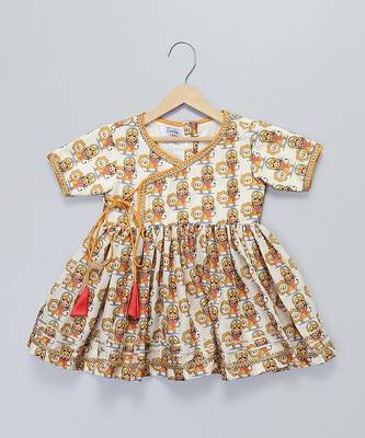 Off white and orange printed cotton silk kurta set 3