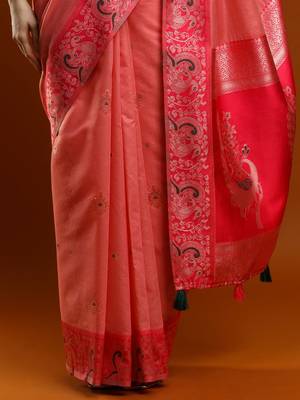 pink woven design zari banarasi saree 5