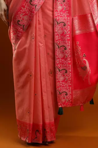 pink woven design zari banarasi saree