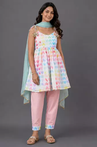 Multicolor printed cotton silk kurta set