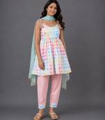 Multicolor printed cotton silk kurta set