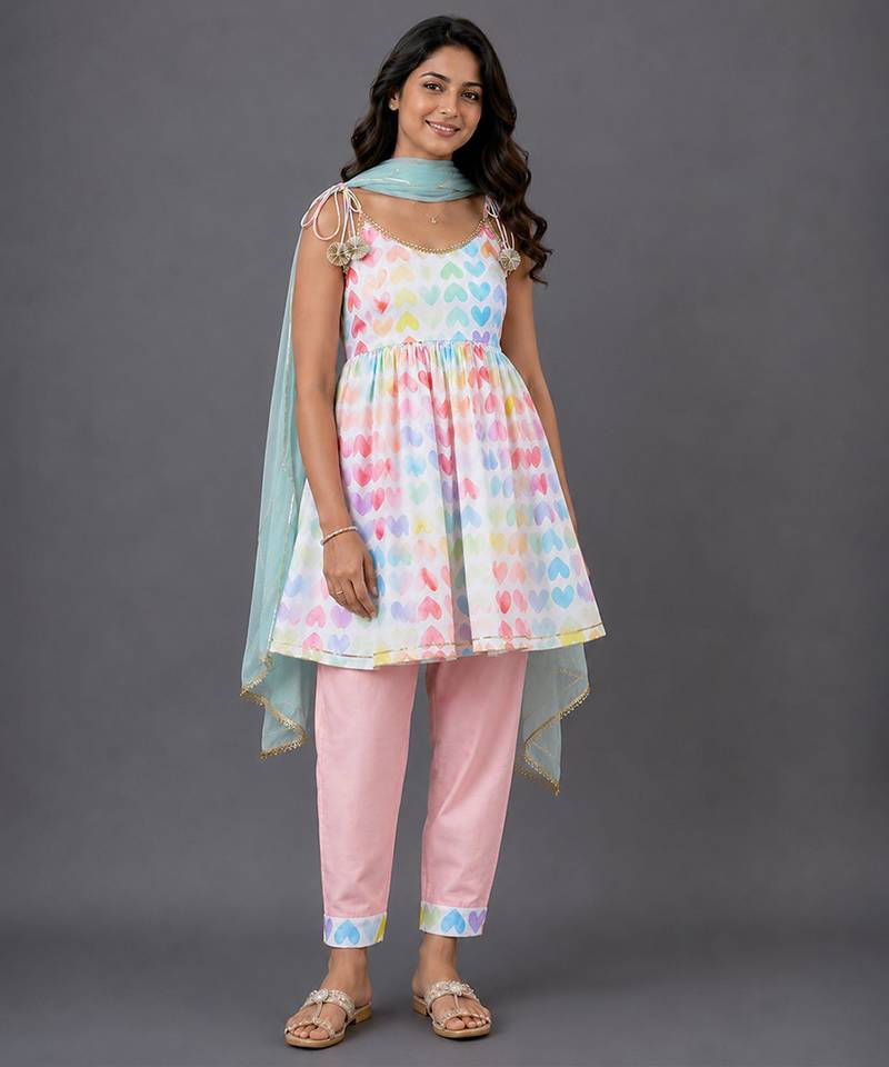Multicolor printed cotton silk kurta set