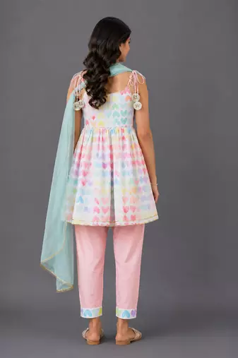 Multicolor printed cotton silk kurta set