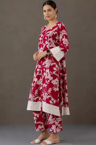 everyday workwear women printed kurta with trousers