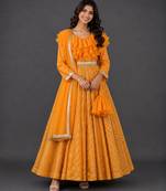 Orange woven organza anarkali set