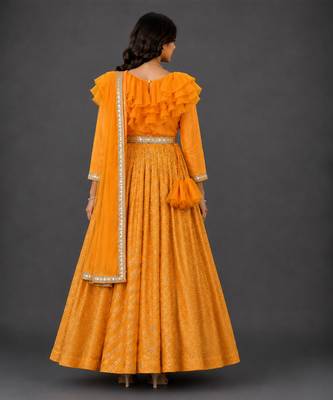 Orange woven organza anarkali set 2