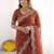 maroon embellished beads and stones poly georgette heavy work saree