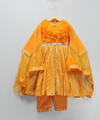 Orange woven organza anarkali set 3