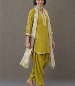 structured women ethnic motifs printed regular thread work cotton kurta with patiala & with dupatta