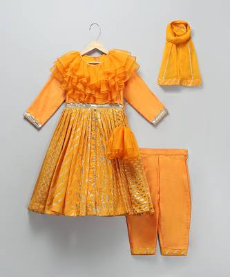 Orange woven organza anarkali set 4