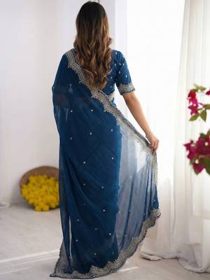 navy_blue embellished embroidered poly georgette heavy work saree 2