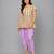Off white and purple printed cotton silk kurta dhoti set