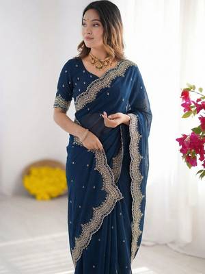 navy_blue embellished embroidered poly georgette heavy work saree 3