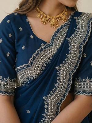 navy_blue embellished embroidered poly georgette heavy work saree 4