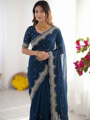 navy_blue embellished embroidered poly georgette heavy work saree 5