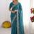 teal embellished embroidered poly georgette heavy work saree