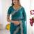 teal embellished embroidered poly georgette heavy work saree