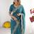 teal embellished embroidered poly georgette heavy work saree
