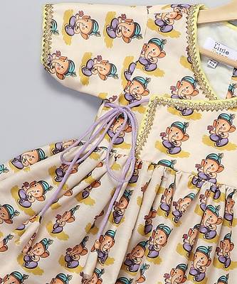 Off white and yellow printed cotton silk kurta dhoti set 3