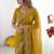 yellow embellished beads and stones poly georgette heavy work saree