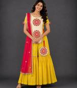 Yellow woven cotton silk sharara set
