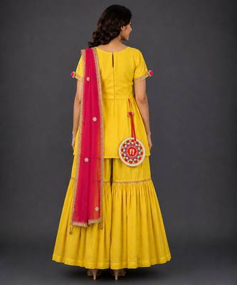 Yellow woven cotton silk sharara set 2