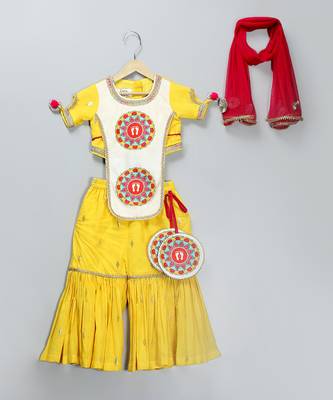 Yellow woven cotton silk sharara set 4