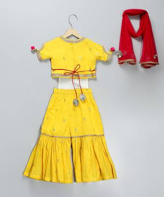 Yellow woven cotton silk sharara set 5