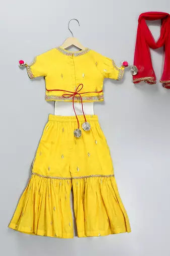 Yellow woven cotton silk sharara set